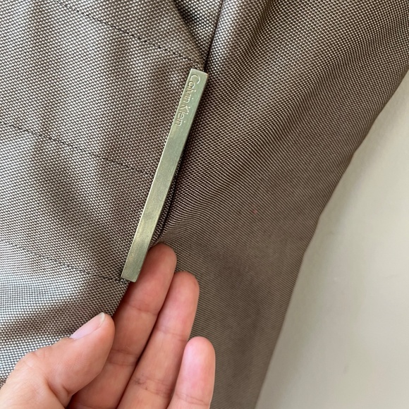 Calvin Klein Sz 6 Sheath Mandarin Collar Button Wrap Midi Dress Lined Khaki - Picture 5 of 8